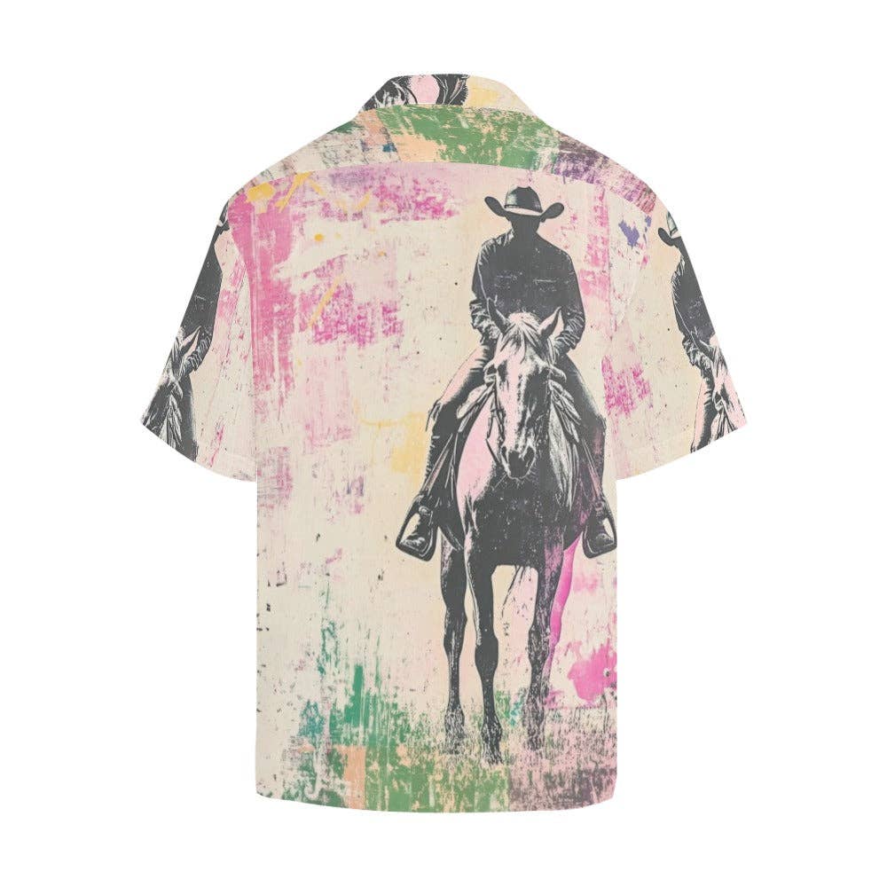 Men's Retro Pop Trail Ride Dress Shirt by BAHA RANCH WESTERN WEAR with vintage-inspired pattern and classic collar.