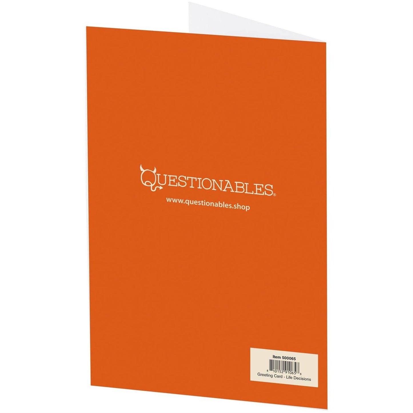 Questionables Life Decisions greeting card featuring humorous illustrations on high-quality card stock.