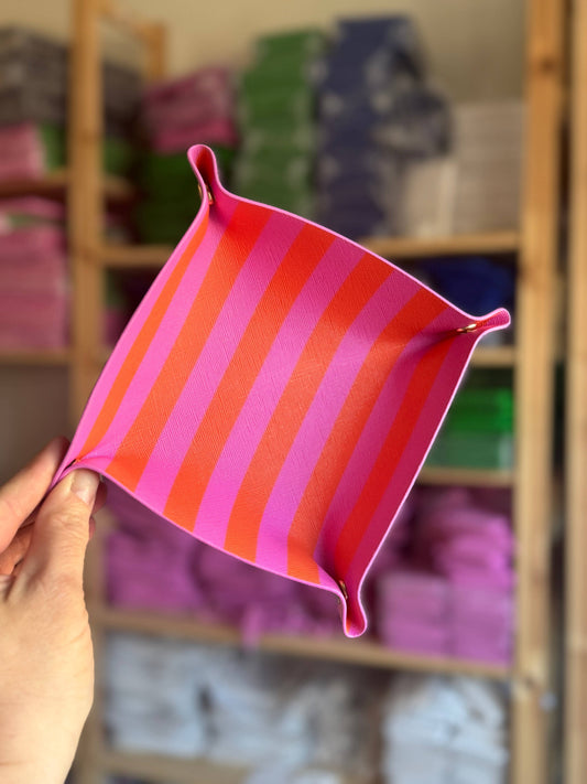 trinket tray pink orange stripe