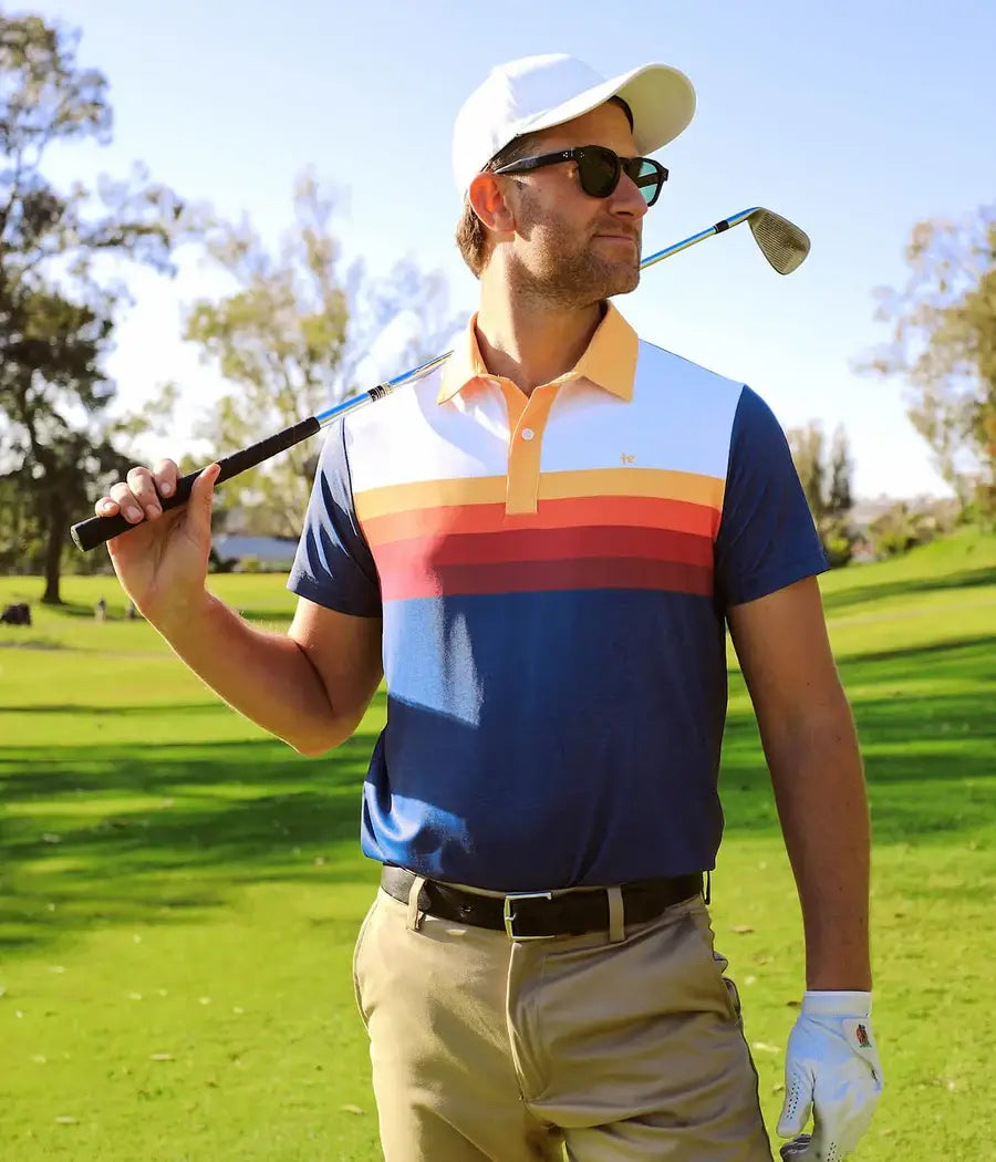 Slice of Sunset Golf Polo Shirt - Men's Striped Golf Apparel