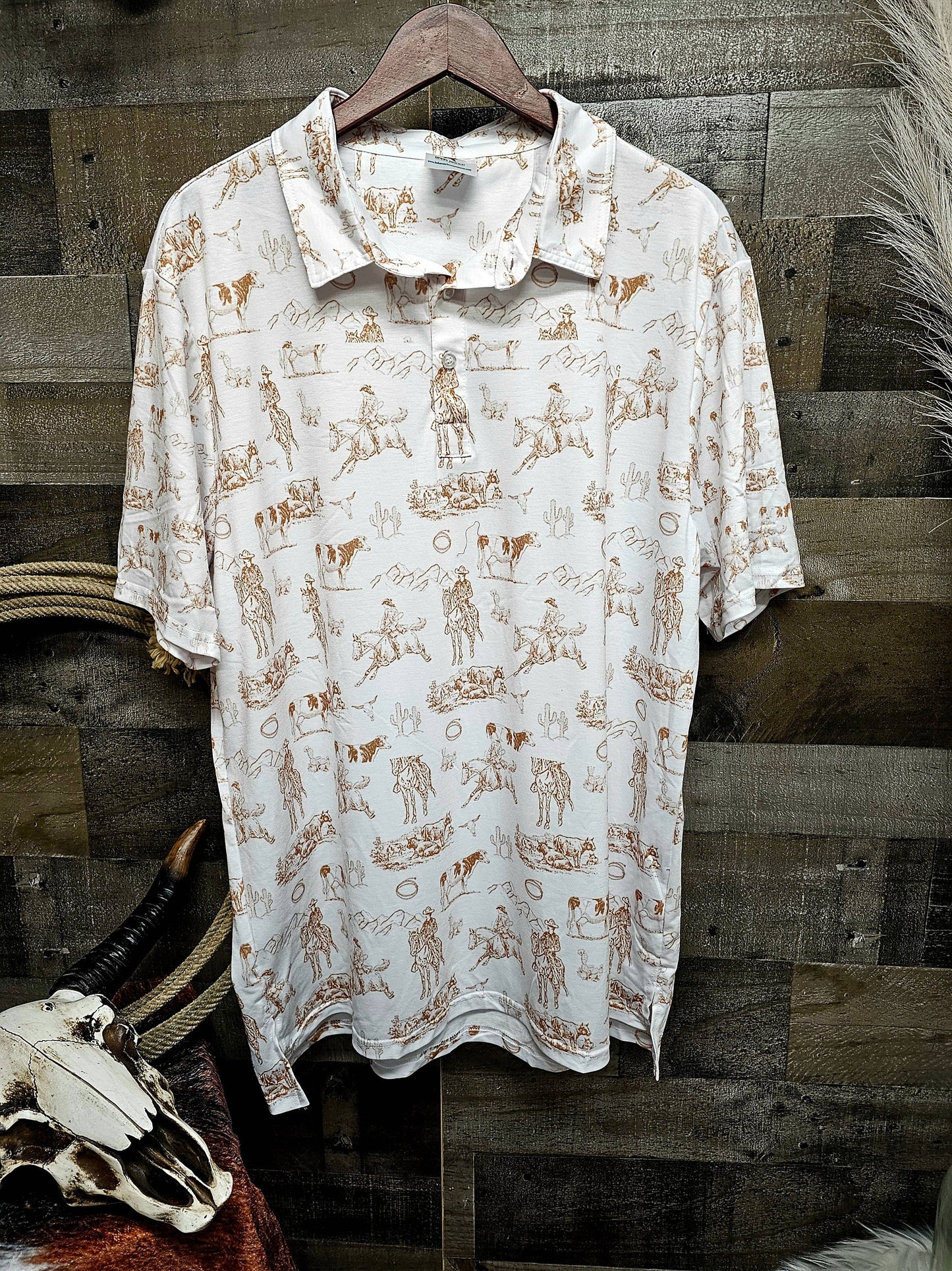 Men's Ranch Life Polo Shirt by BAHA RANCH WESTERN WEAR, casual Western-style men's polo shirt with a classic design.