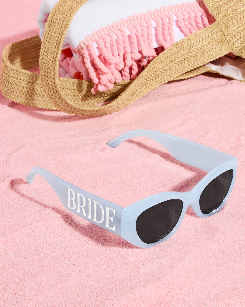 Blue bride-embossed sunglasses from xo, Fetti for bachelorette parties, featuring "Something Blue" design and bridal gift style.