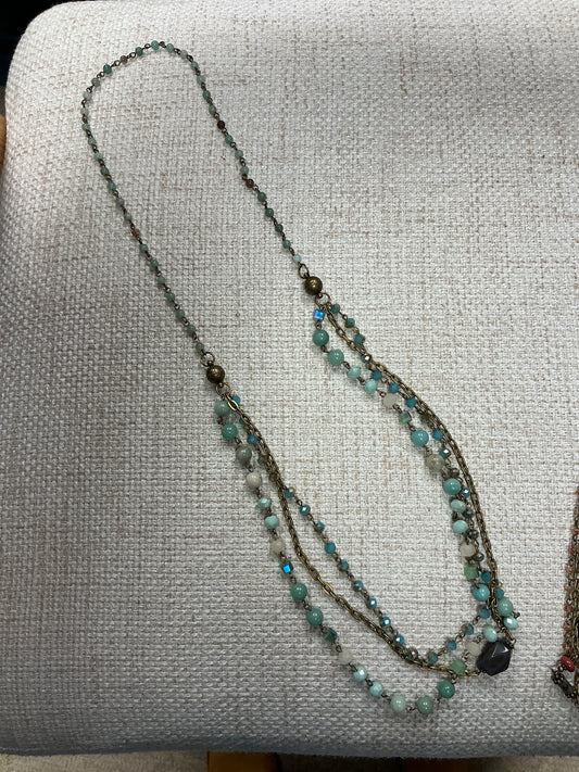 Beaded 2-in-1 necklace from American Unique Group featuring layered design with colorful beads and adjustable chain.