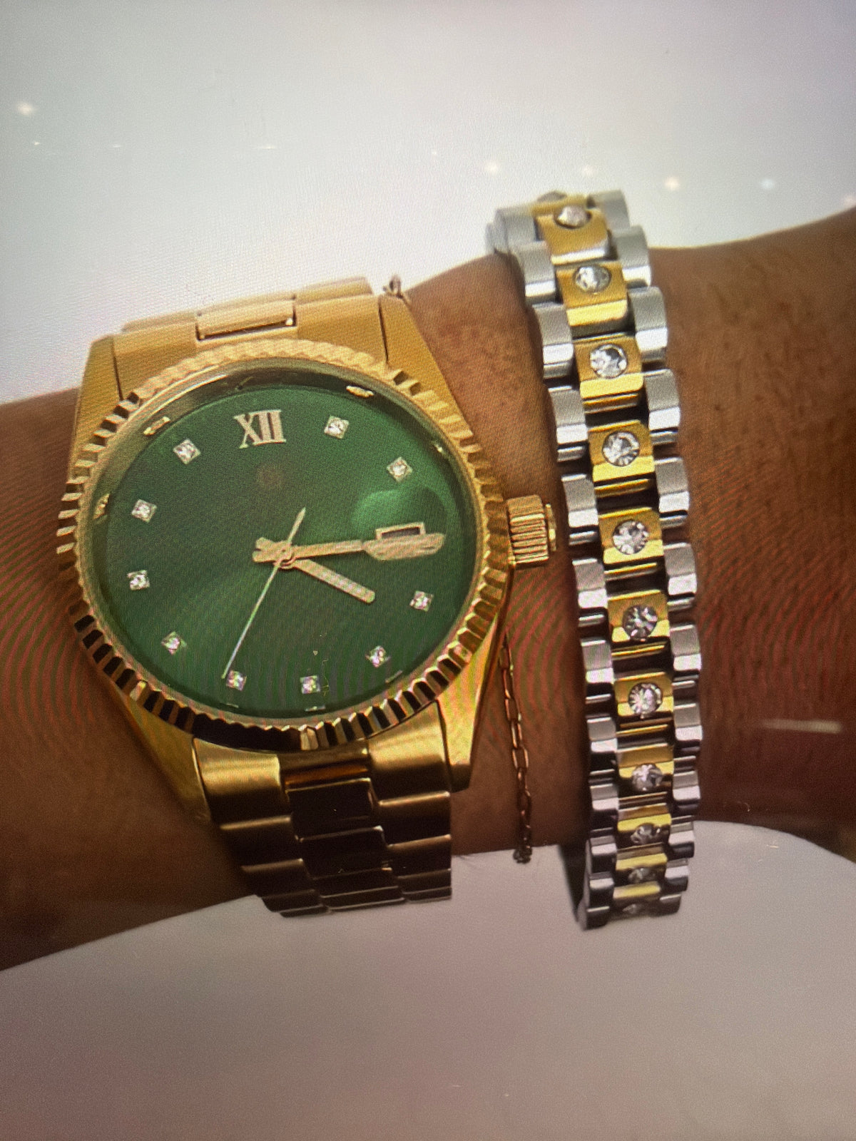 DIAMOND TWO TONED WATCH BAND BRACELET