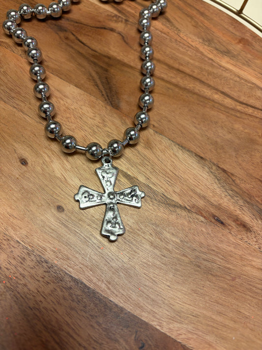 Lula 'n' Lee ball chain cross necklace with silver-tone finish, featuring a pendant on a delicate chain.