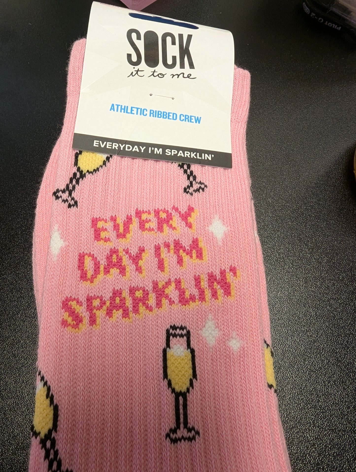 Colorful "Everyday I'm Sparkling" socks by Sock It To Me featuring vibrant patterns and comfortable fit.