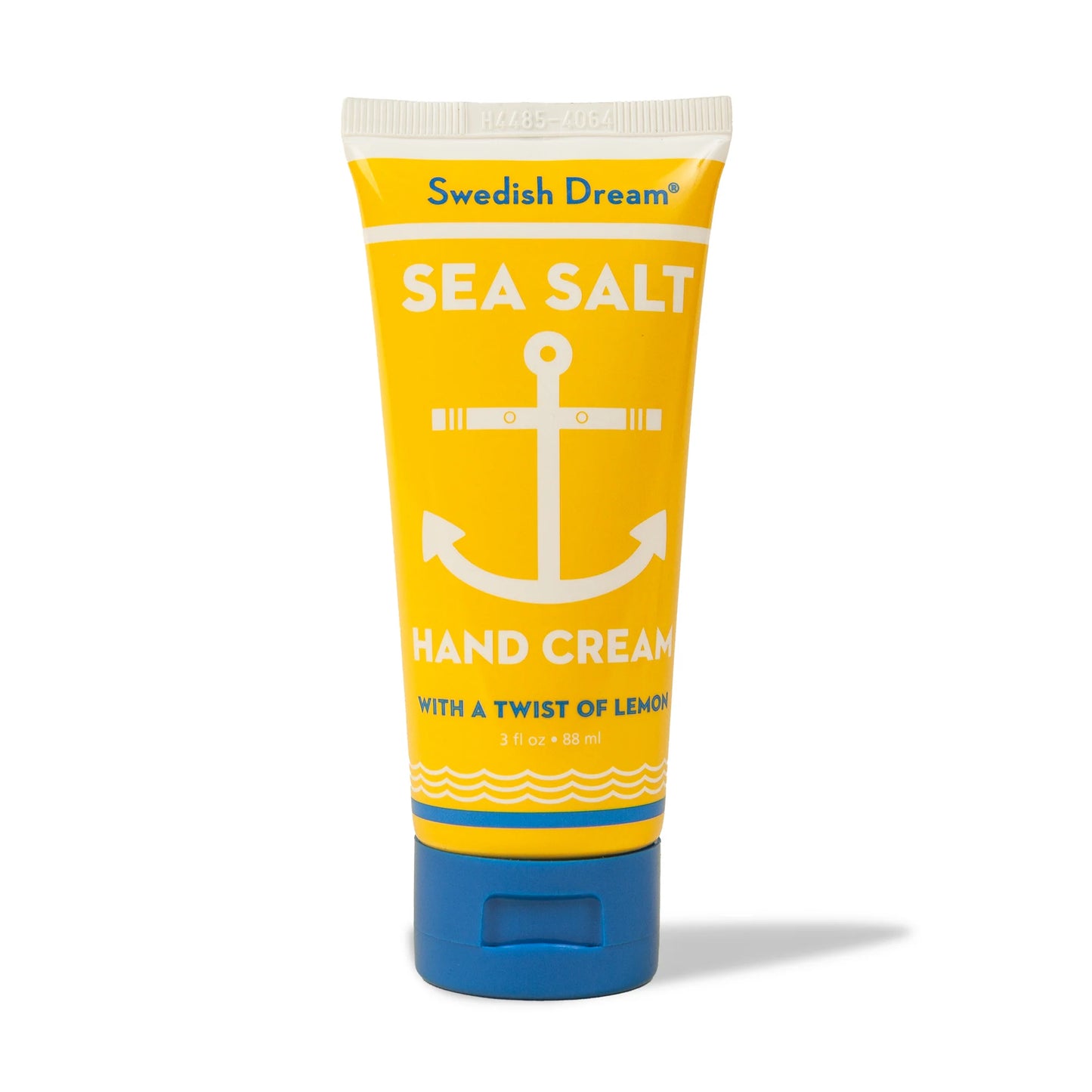 Swedish Dream Sea Salt Lemon travel size hand cream by Kalastyle Soap Co. in a small, portable tube with lemon and sea salt imagery.