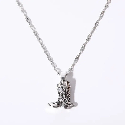 18K Gold Plated Cowboy Boot with Spur Pendant Necklace