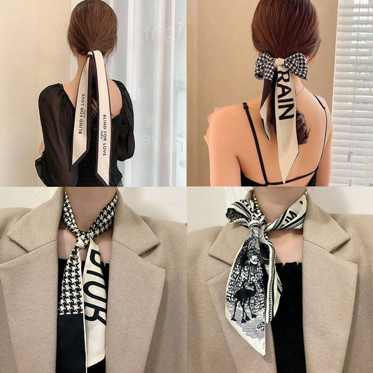 ACCITY Letter Twilly scarf, versatile hair ribbon and bag tie with elegant printed design, perfect for accessorizing.