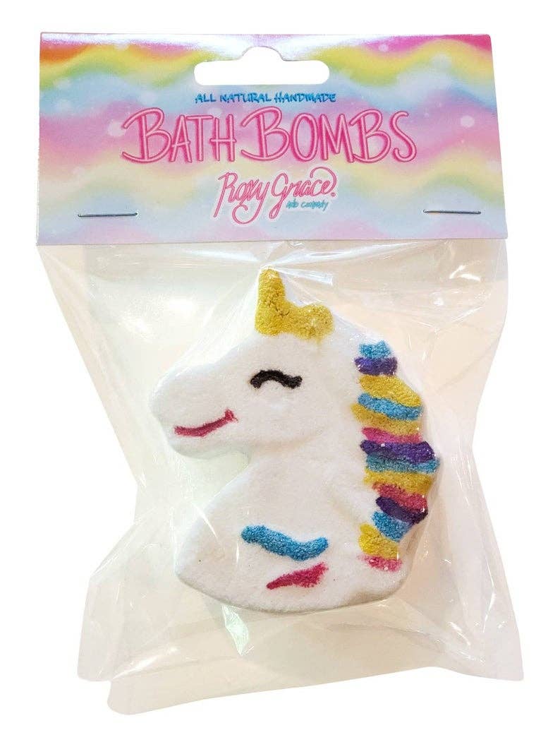 Roxy Grace Unicorn Bath Bomb with colorful swirls and whimsical unicorn design for relaxing bath time.