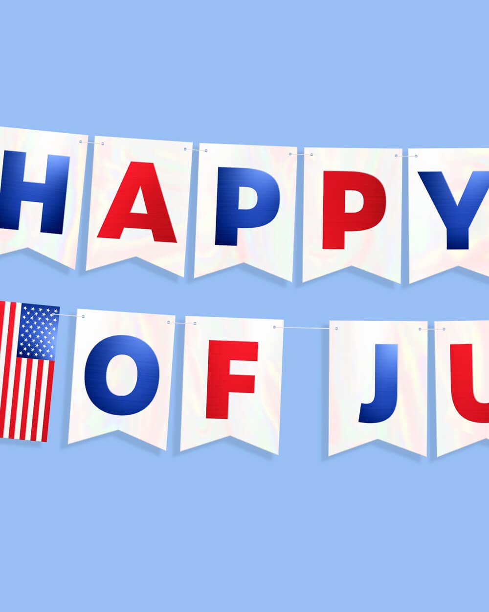 Stars & Stripes Patriotic Banner by xo, Fetti, featuring white foil with stars, 5-foot decorative banner for celebrations.