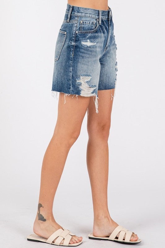 Frayed Hem Denim Shorts