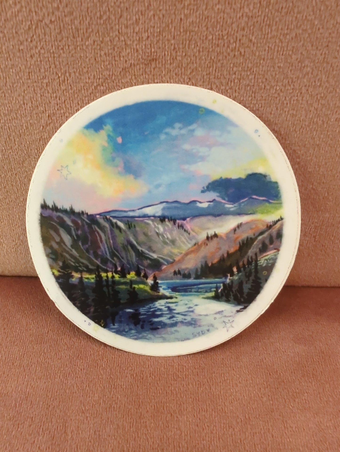 Colorful Lake Louise sticker by Sydney Boveng featuring scenic mountain and lake views, perfect for decorating notebooks or laptops.