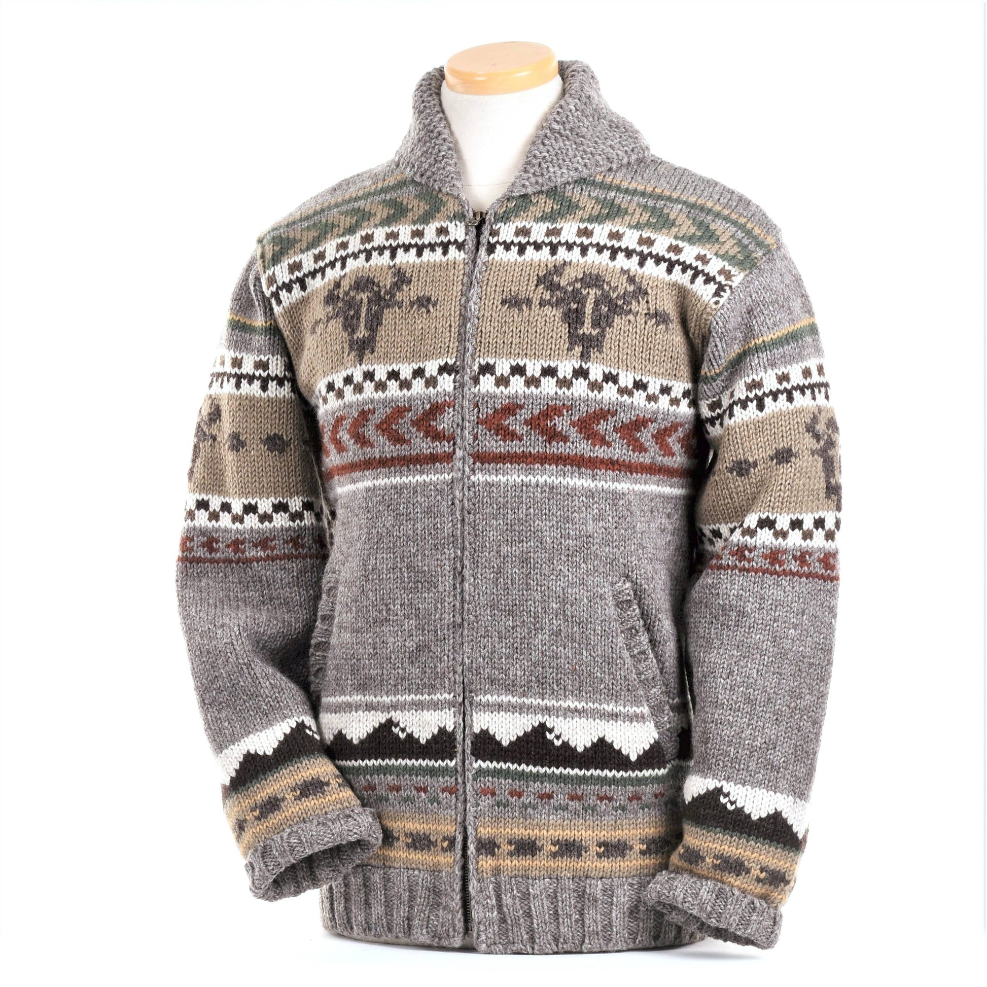Yellowstone Heritage Wool Sweater Jacket by Lost Horizons Knitwear, shown in a cozy, textured wool fabric with a classic sweater jacket design.