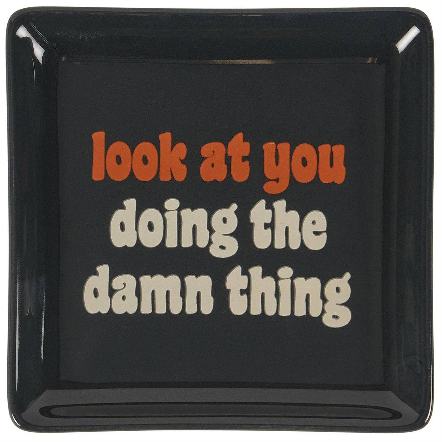 Questionables Look At You vanity tray, rectangular decorative tray for organizing or displaying items in a stylish bathroom or vanity area.