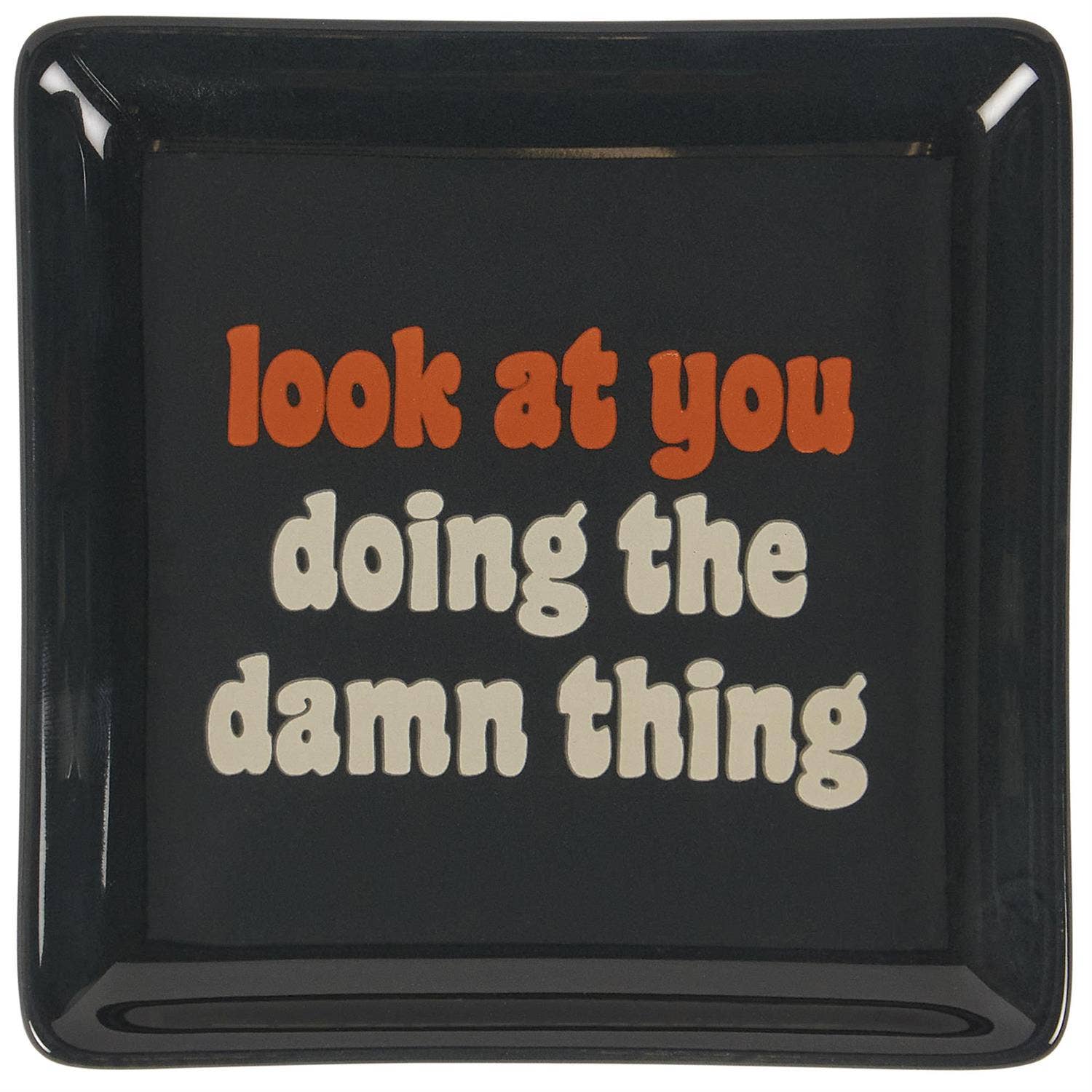 Questionables Look At You vanity tray, rectangular decorative tray for organizing or displaying items in a stylish bathroom or vanity area.