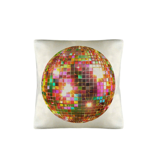 Disco ball pillow case by BAHA RANCH WESTERN WEAR featuring a shiny, metallic disco ball design on soft fabric, made in America
