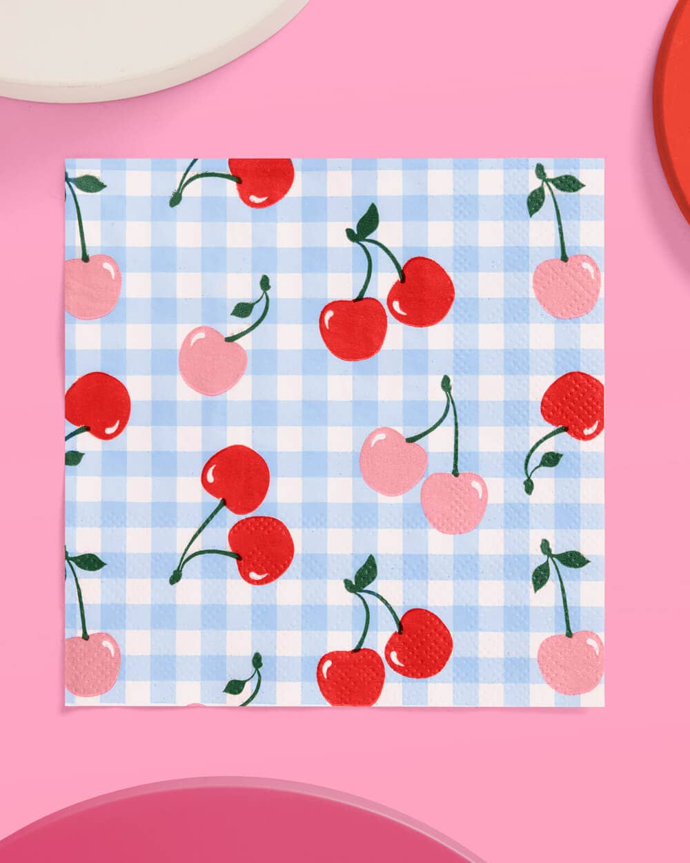Cherry Napkins - 25 paper napkins, Gingham, Picnic, Party Birthday