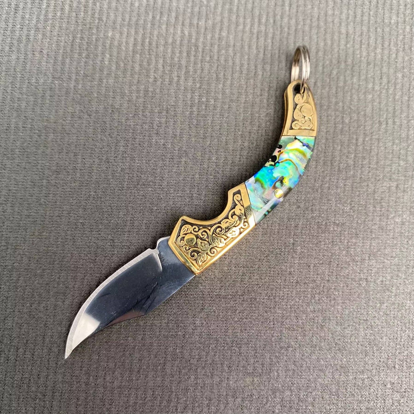 Mio Queena Shell Inlaid Tiny Knife with detailed shell inlay on stainless steel blade and handle.