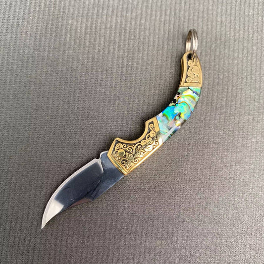 Mio Queena Shell Inlaid Tiny Knife with detailed shell inlay on stainless steel blade and handle.
