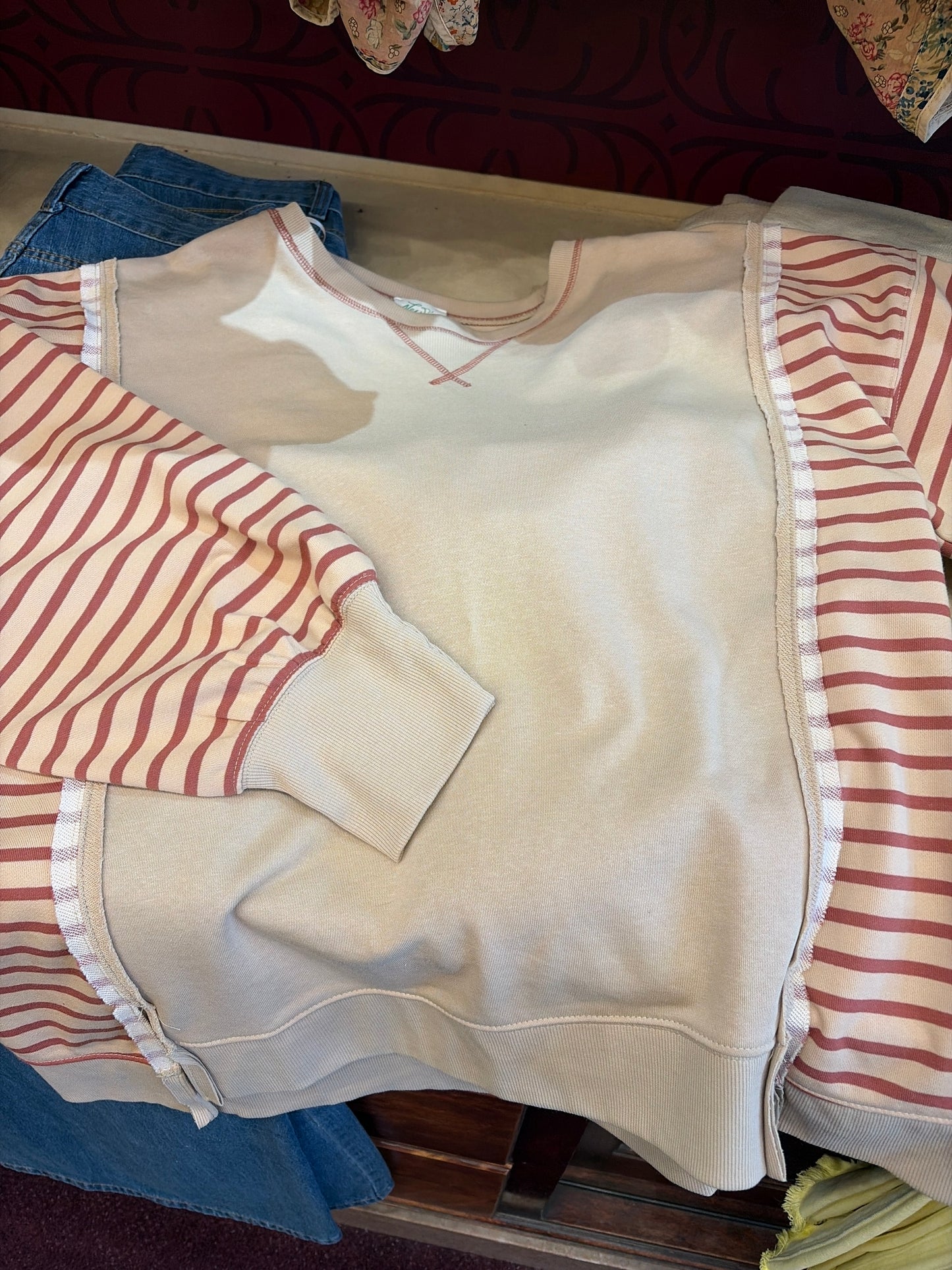 Very J striped Griz sweatshirt featuring a cozy, casual design with horizontal gray and white stripes.