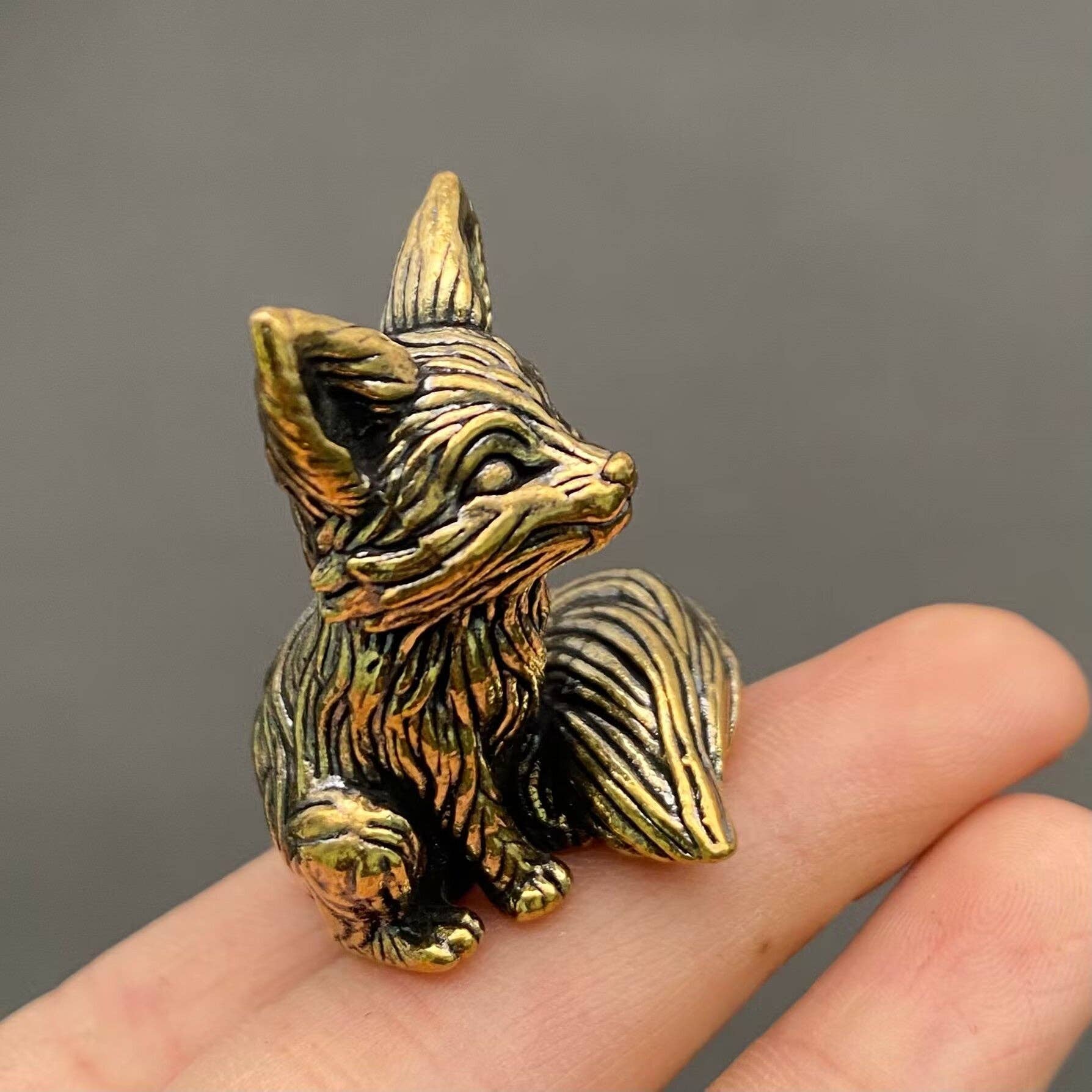 Brass Little Fox delight from Mio Queena, detailed small fox figurine with a polished finish, perfect for decorative display.