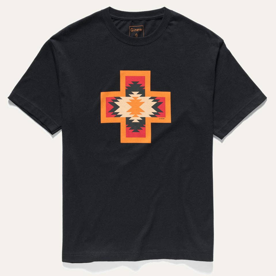 Black Ginew Four Directions T-shirt featuring a front graphic design with Native-inspired artwork.