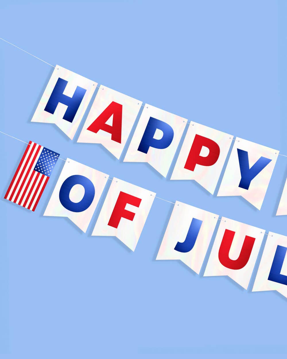 Stars & Stripes Patriotic Banner in white foil, 5 ft long, with festive star designs, perfect for celebrating American holidays.
