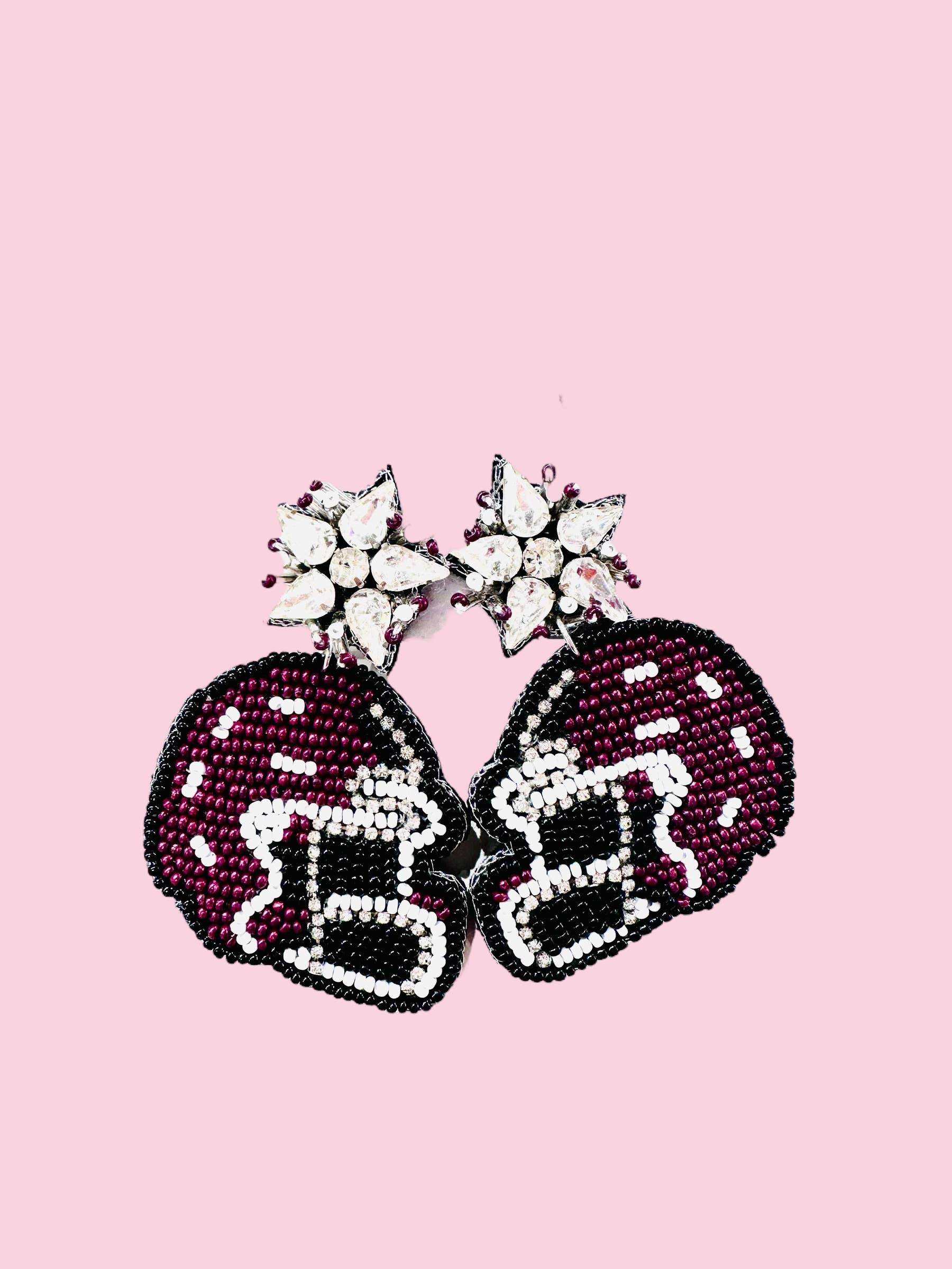 Maroon beaded earrings by Camel Threads featuring intricate beadwork and dangle design, perfect for stylish accessories.
