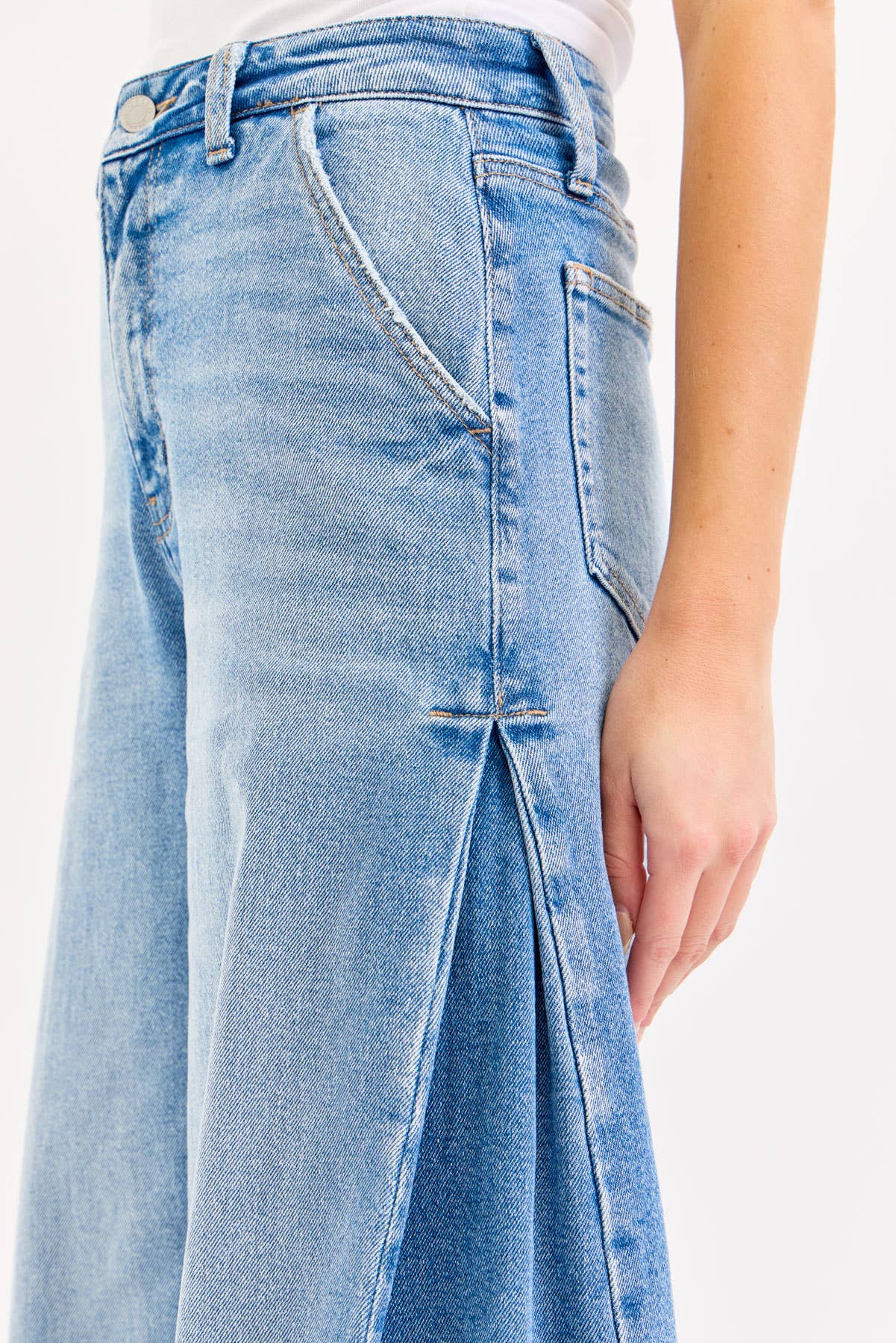 High Rise Wide Leg Jean with Side Triangular Tuck