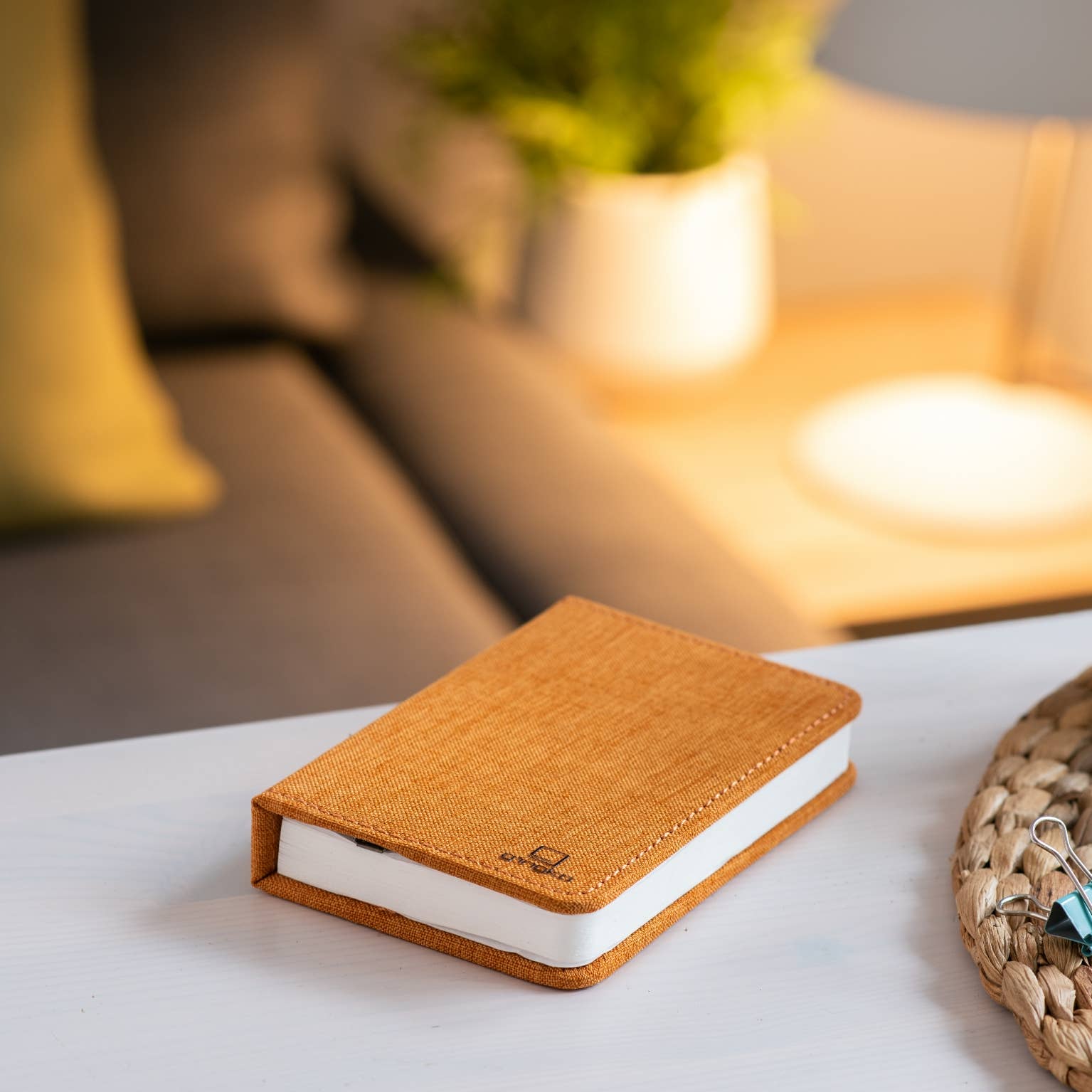 Gingko Design linen fabric smart book light lamp with soft glow and modern design, ideal for reading or ambient lighting.