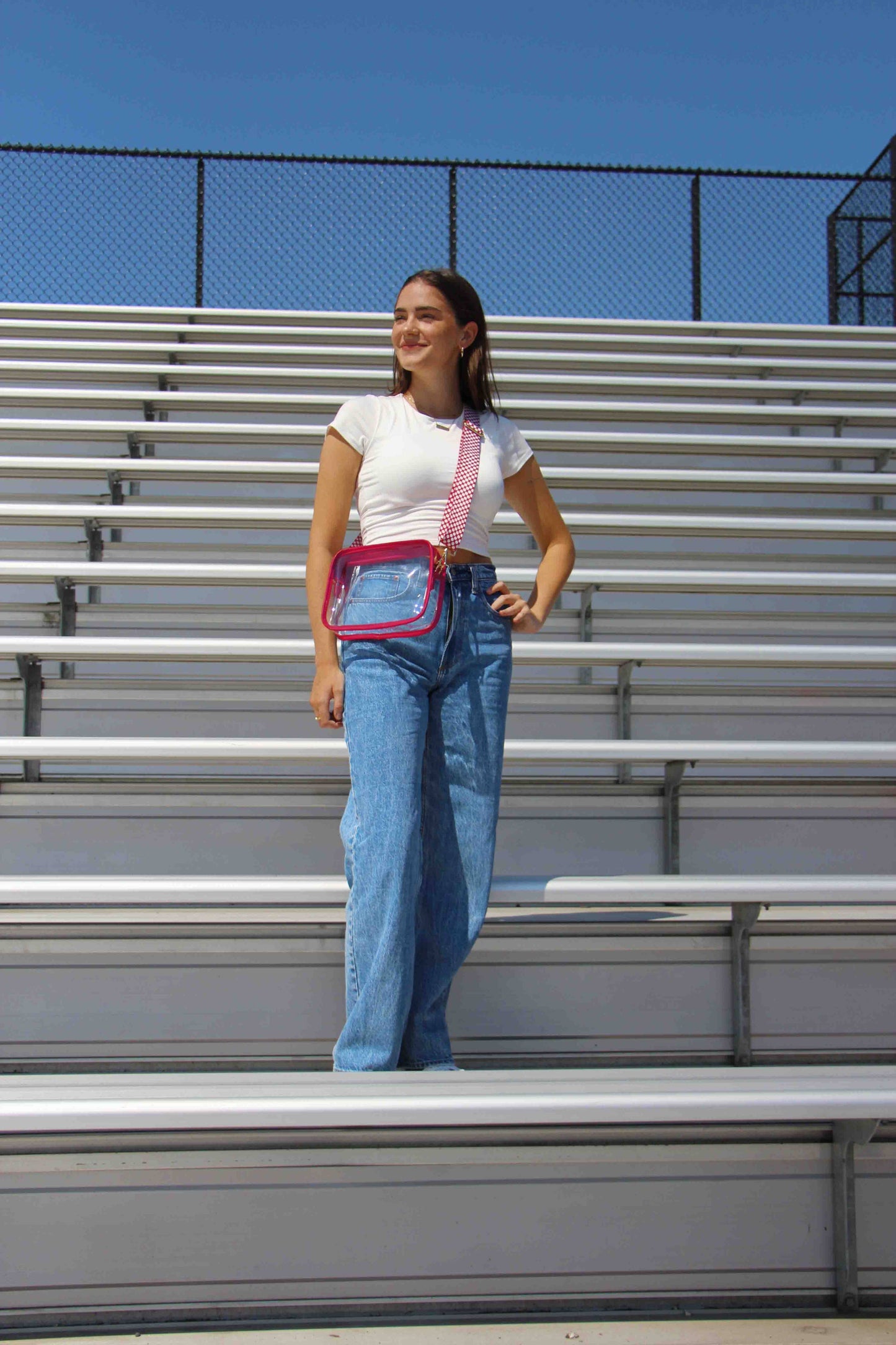 Red Lemonbella Cameron Stadium Bag with sturdy handles and spacious interior for sports or travel use.