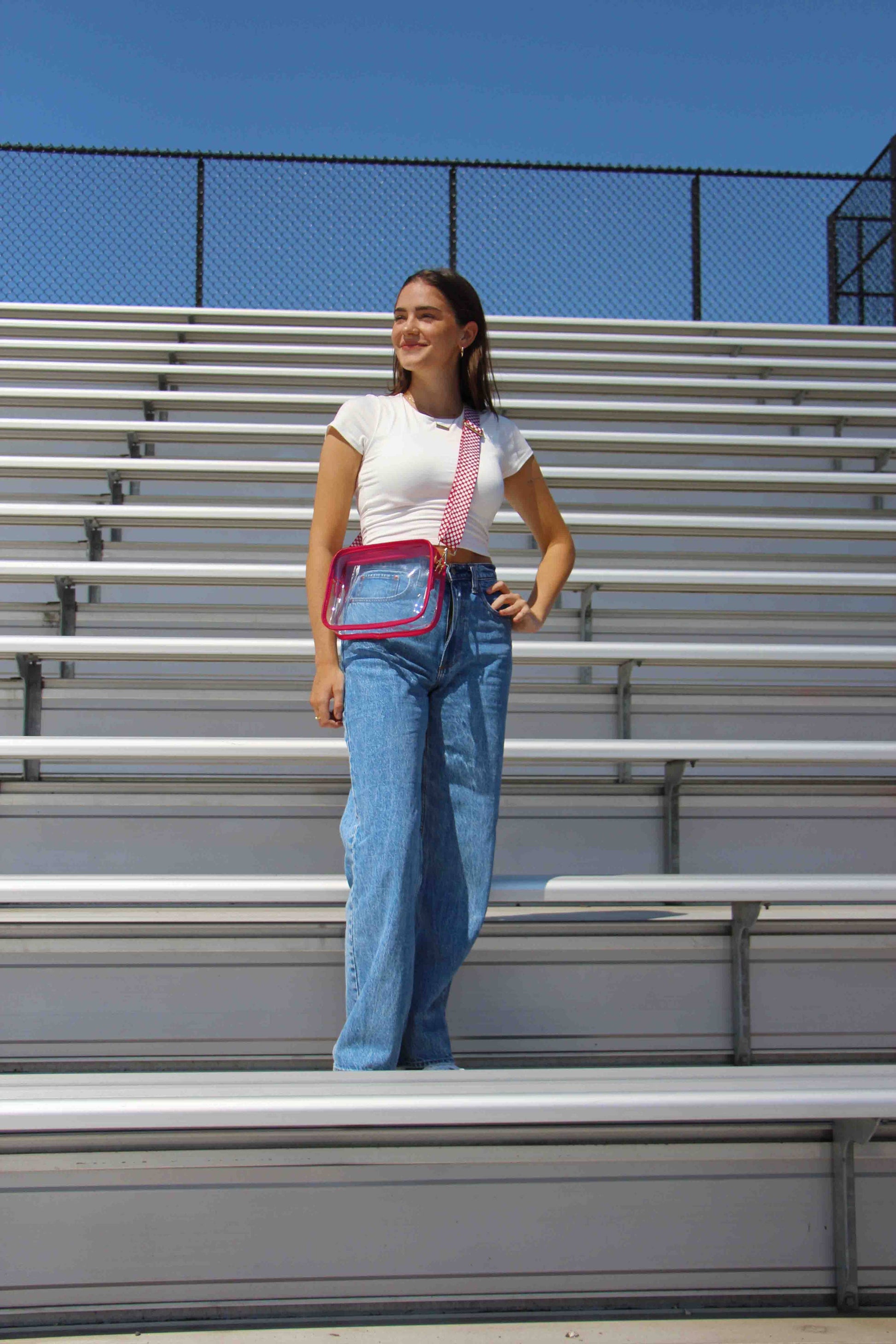 Red Lemonbella Cameron Stadium Bag with sturdy handles and spacious interior for sports or travel use.