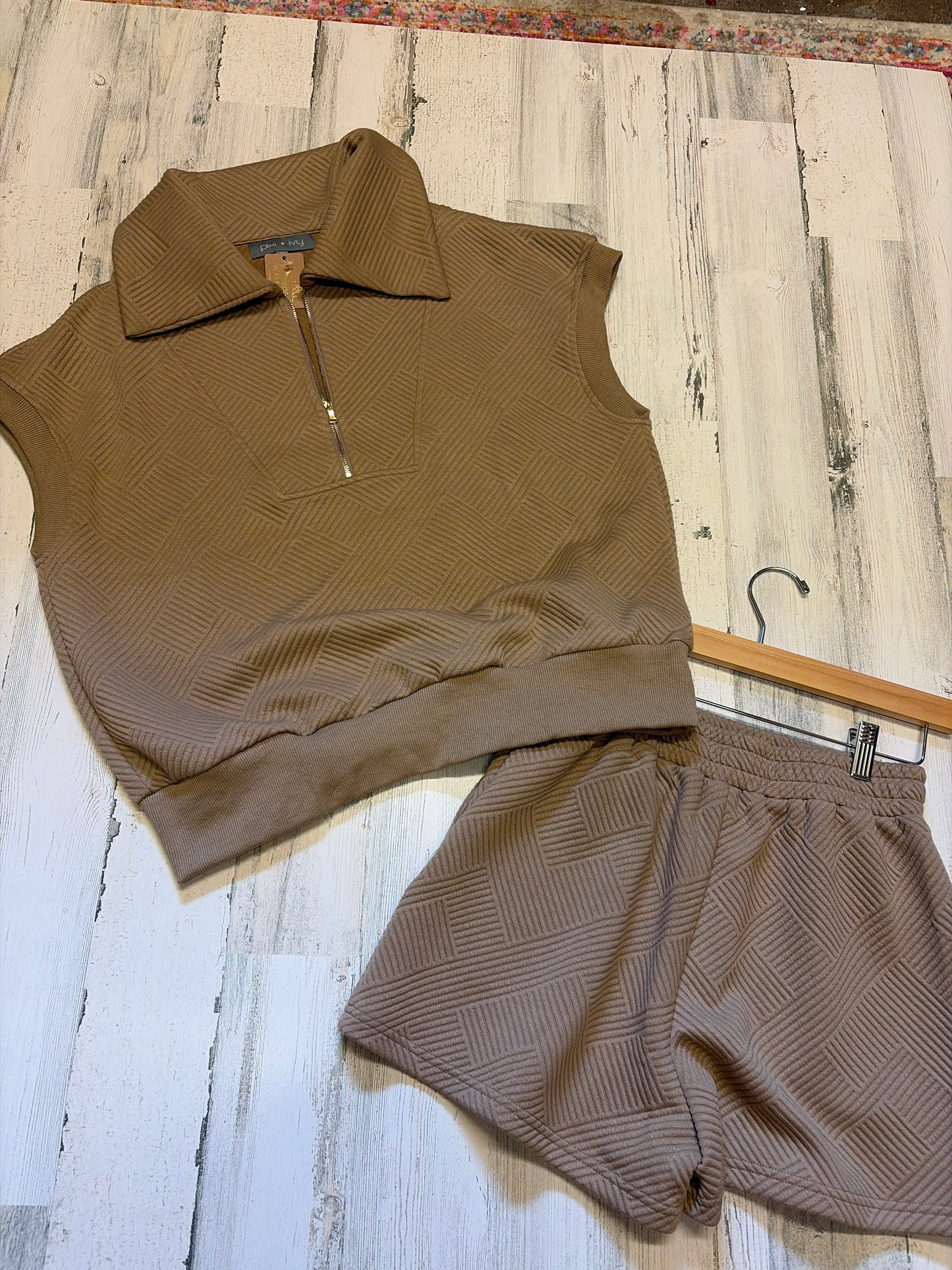 Miss B Pixy & Ivy textured zippered shorts with a stylish design, featuring a zip closure and textured fabric.