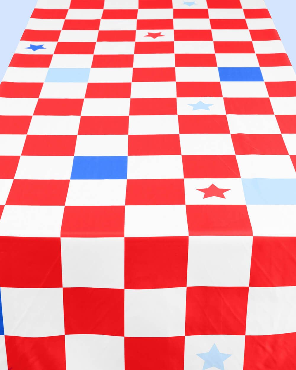 Xo Fetti Party In The USA washable tablecloth with matching napkins, featuring patriotic design and vibrant colors for celebrations.