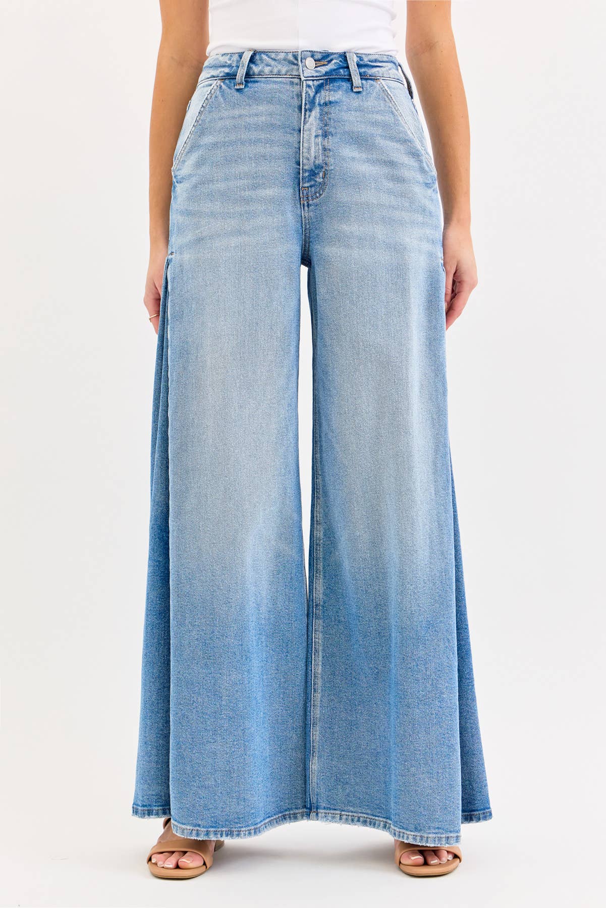 High Rise Wide Leg Jean with Side Triangular Tuck