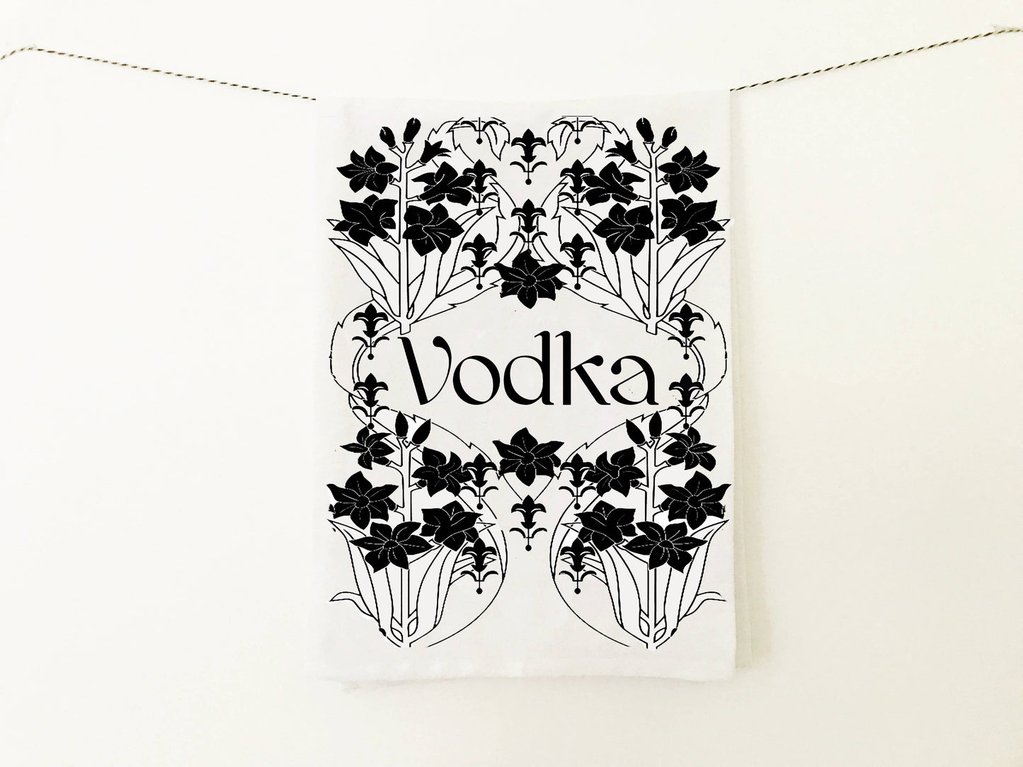 Retro Art Deco bar-themed vodka tea towel by The Coin Laundry, featuring vintage-inspired kitchen towel design with bold graphics.
