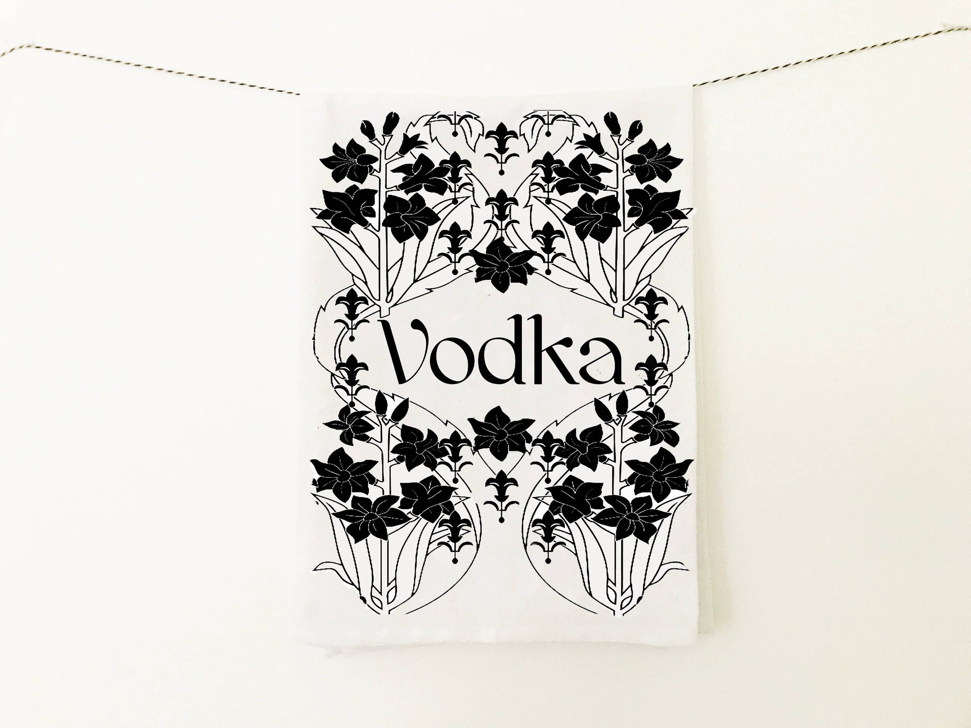 Retro Art Deco bar-themed vodka tea towel by The Coin Laundry, featuring vintage-inspired kitchen towel design with bold graphics.