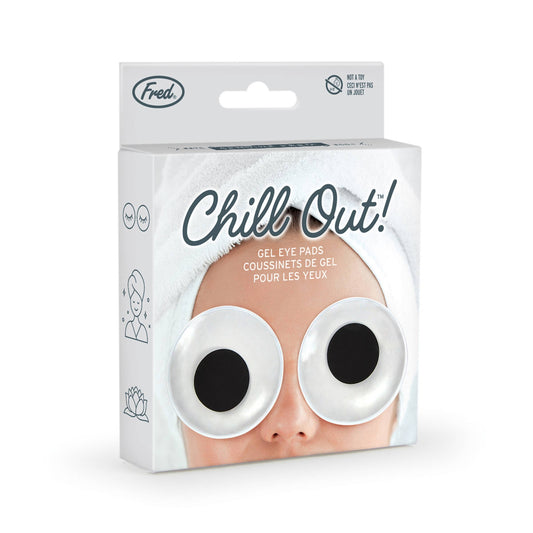 Fred & Friends Chill Out eye mask with playful googly eyes, designed to cover the eyes comfortably for relaxation and fun.