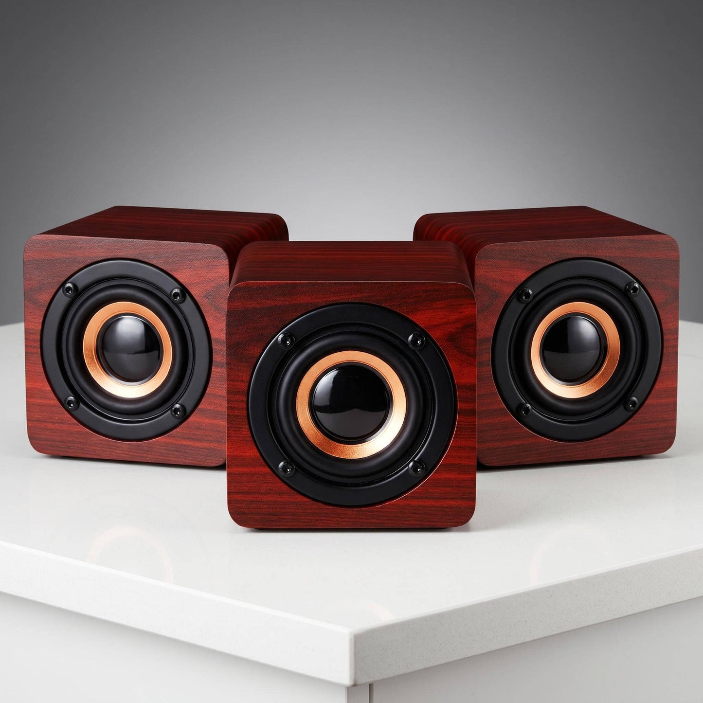 Cherrywood Bluetooth speaker by HomeWetBar with sleek design and control buttons, ideal for portable wireless audio.