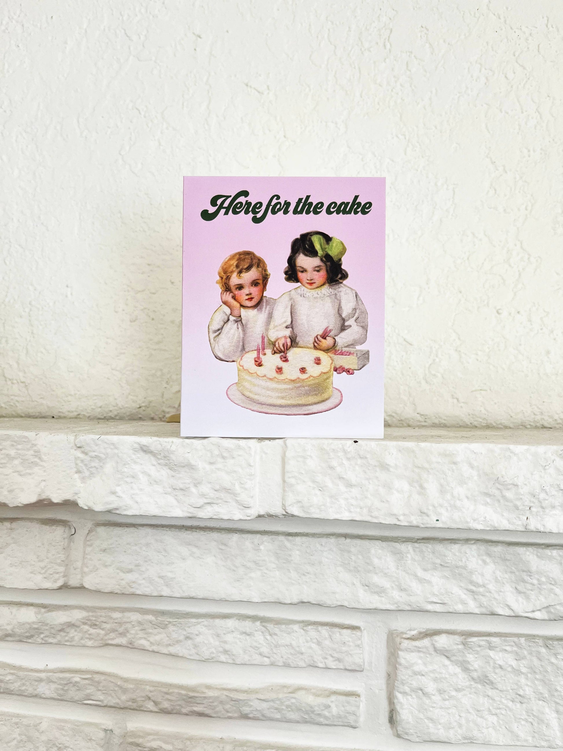 Funny birthday wedding celebration card by The Coin Laundry featuring humorous "Here for the Cake" design with colorful illustrations.