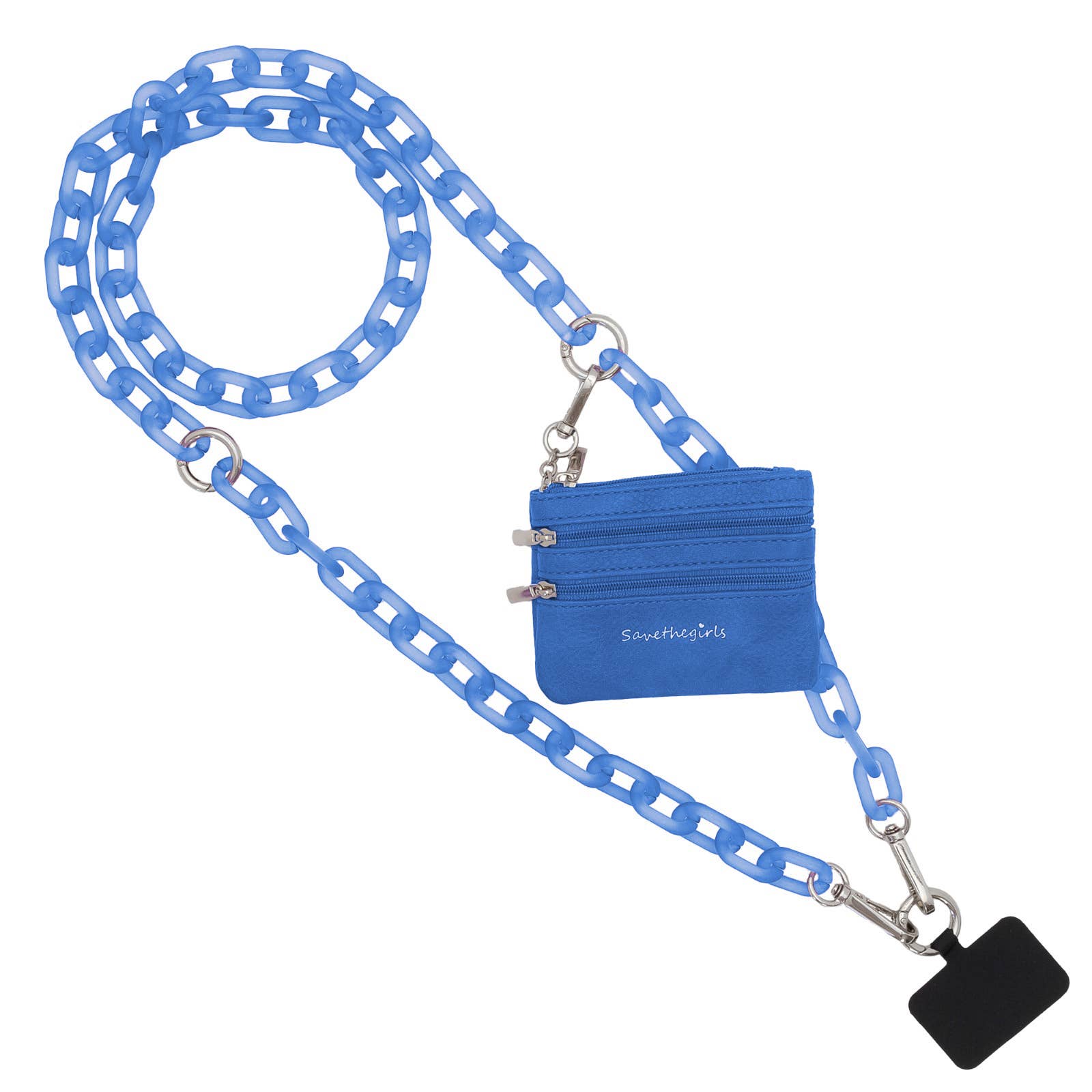 Save The Girls Clip & Go Ice Chain with pouch for phones, featuring a stylish and secure phone chain with a convenient pouch.