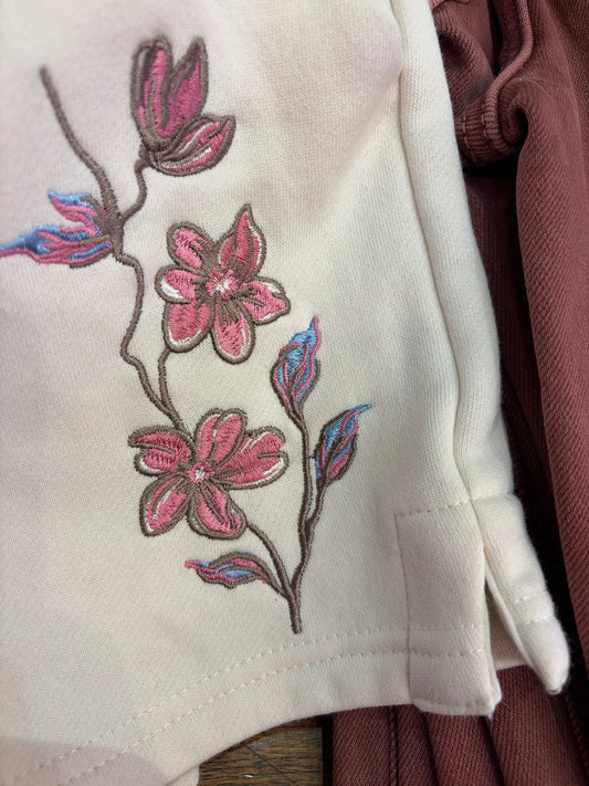 Simply Southern floral embroidery shorts with colorful floral patterns and casual fit, perfect for summer wear.