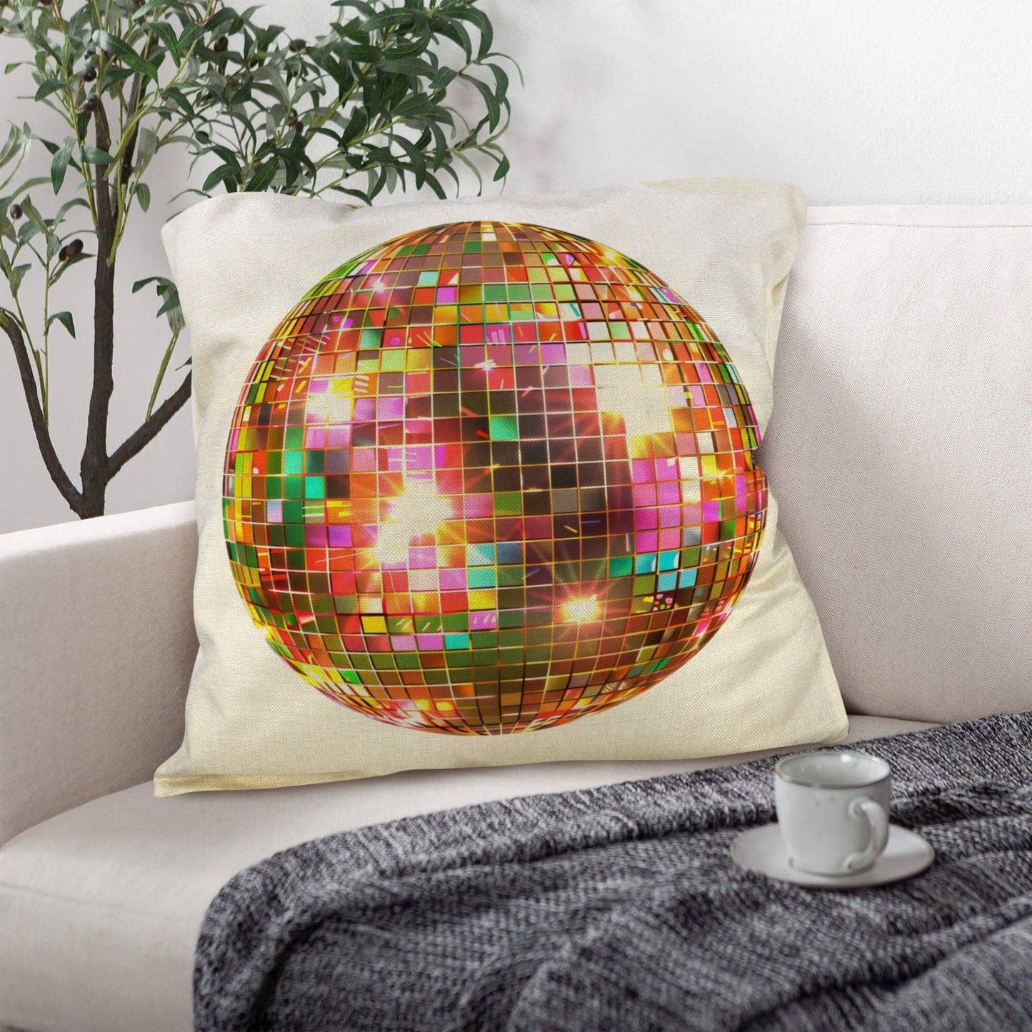 Disco ball pillow case by BAHA RANCH WESTERN WEAR featuring a shiny, reflective disco ball design on soft fabric.