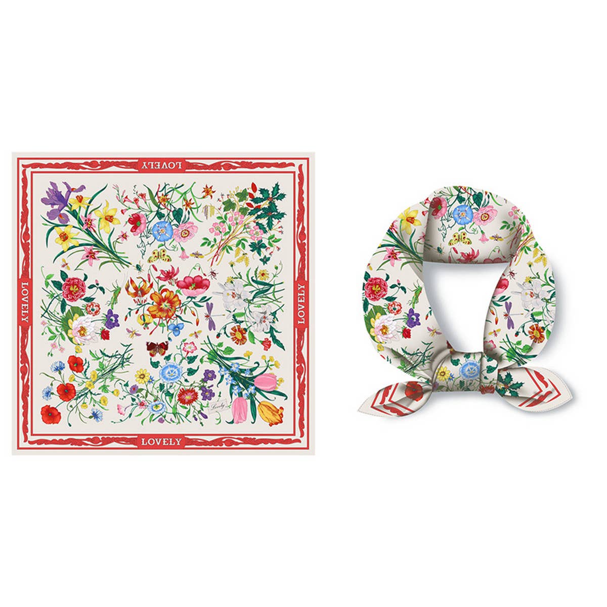 Colorful floral scarf from ACCITY with summer sun pattern, lightweight fabric, draped on a neutral background.