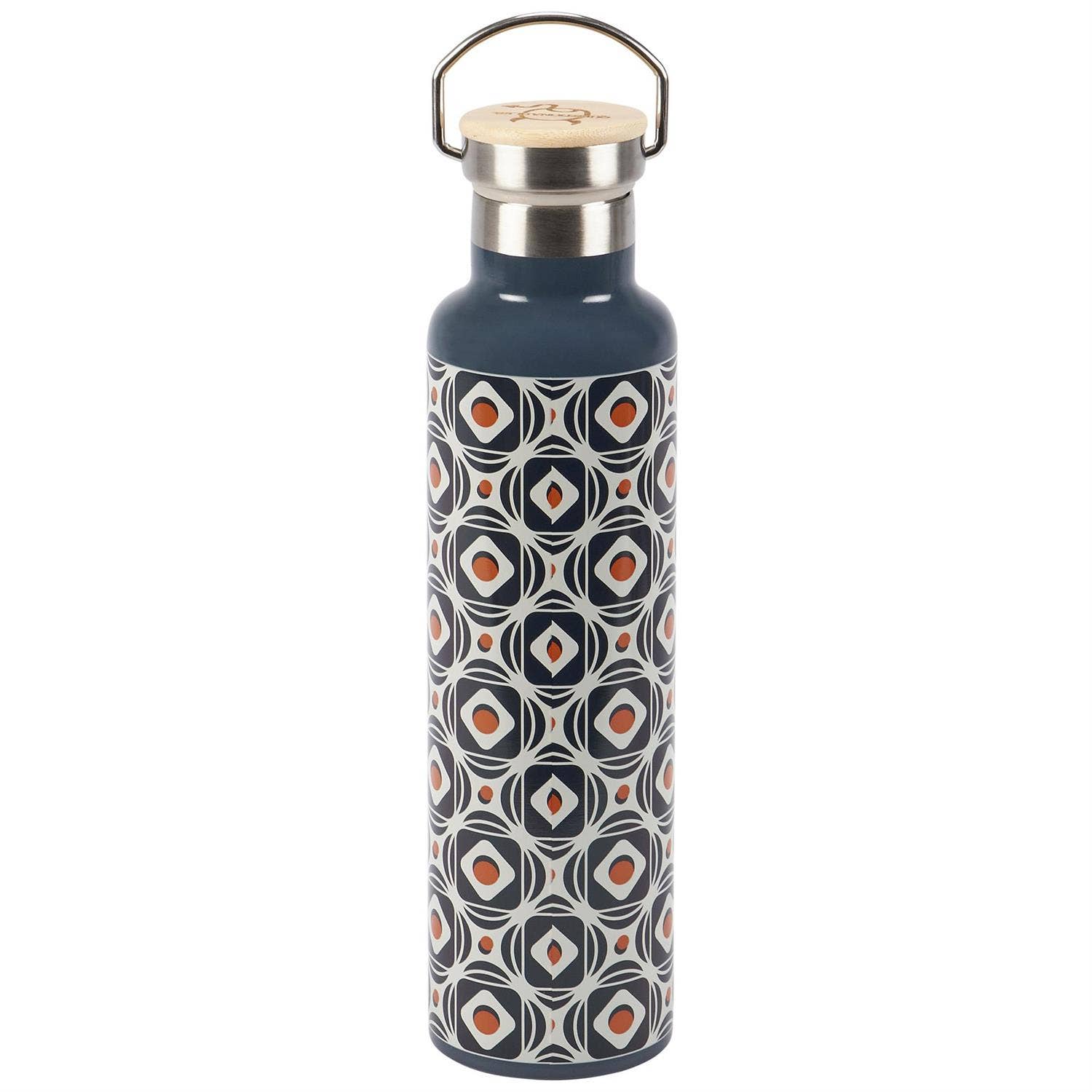 Questionables Retro Tile insulated glass bottle with retro tile design, double-walled for temperature retention.