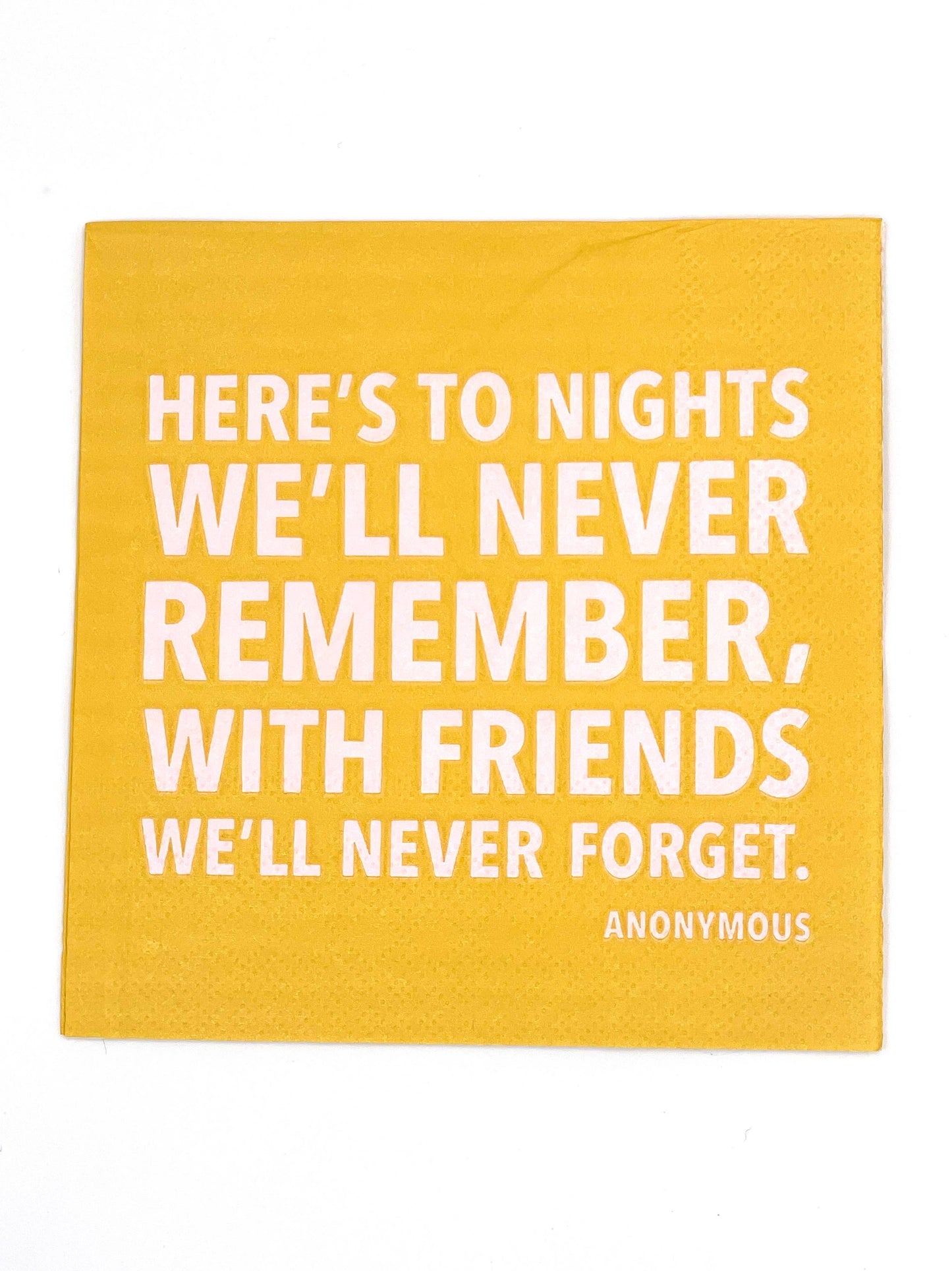 Party cocktail napkins by soiree-sisters with a fun "To Nights We'll Never Remember" design, perfect for celebrations.