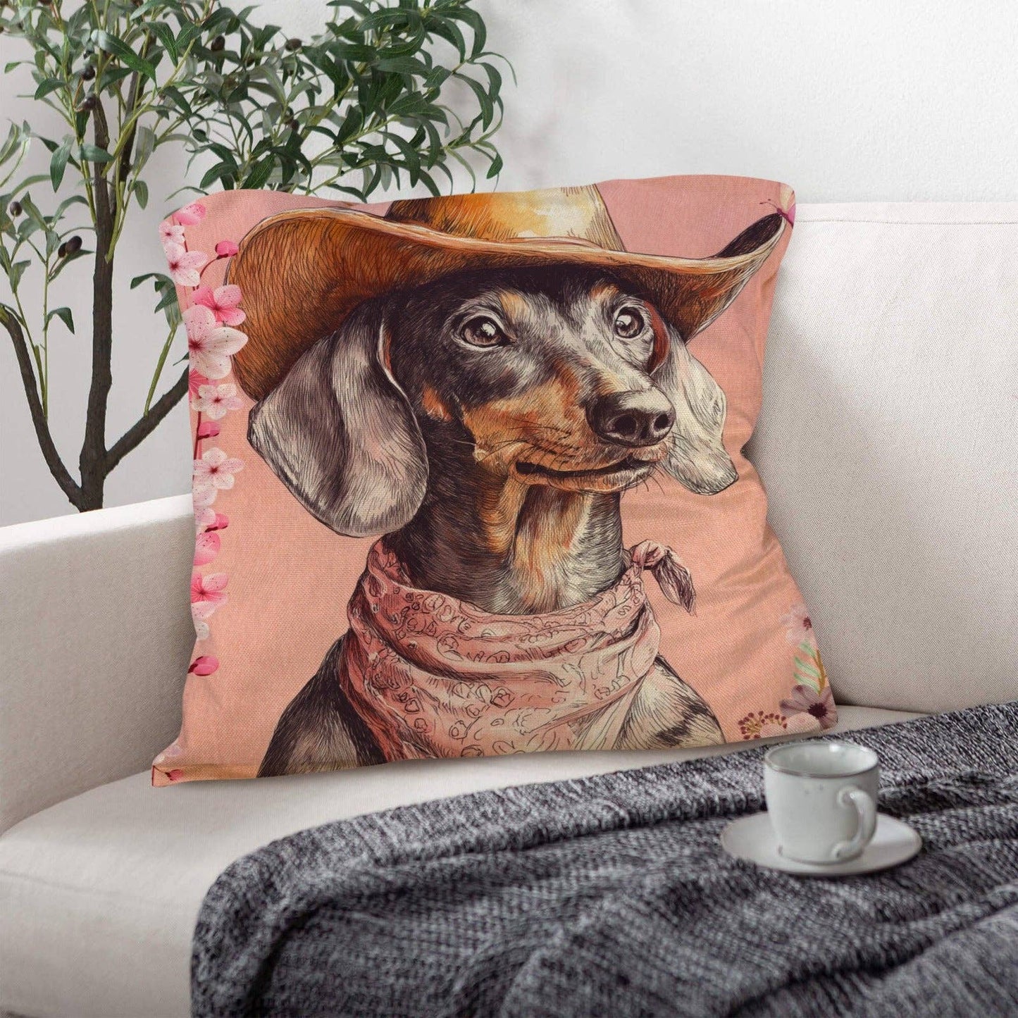 Danilo Painted Dachshund Pillow Case by BAHA RANCH Western Wear, featuring colorful dachshund design on soft fabric.