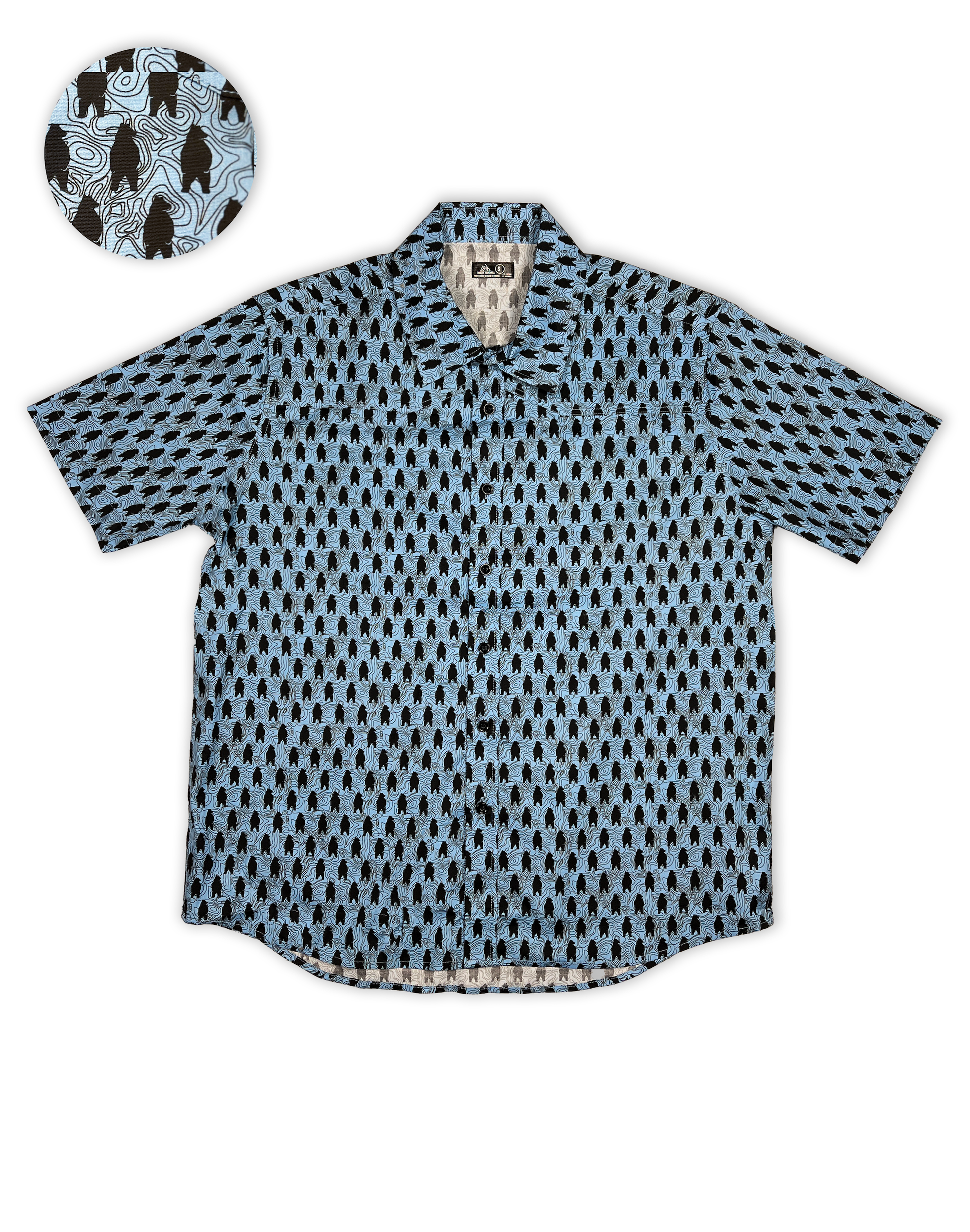 Made of Mountains men's button-down dress shirt with a classic collar and long sleeves, featuring a plaid pattern in blue and white.