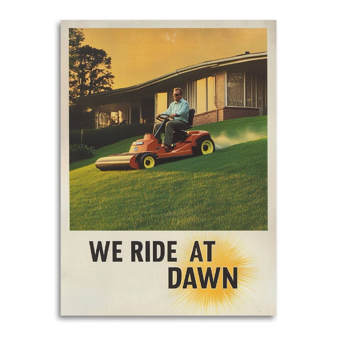 We Ride At Dawn greeting card by Bad Betty Greeting Co. featuring bold, playful typography and artistic design.